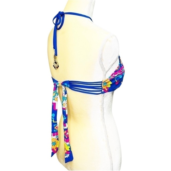 Trina Turk Bikini Top High Neck Tapestry Design Size 12 Halter Keyhole New NWT - Picture 4 of 11